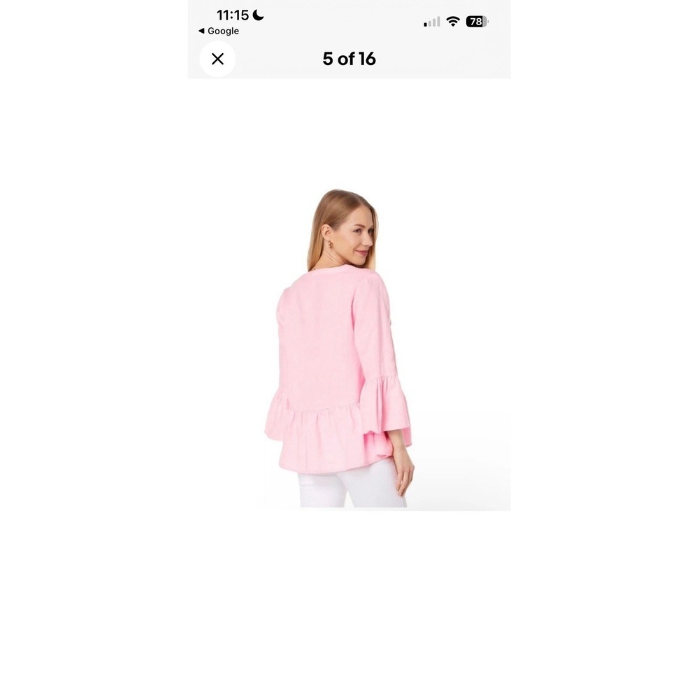 Lilly Pulitzer 3/4 Sleeve Bekah Linen Top Women Size XLarge Peasant Peplum Shirt - Picture 3 of 9